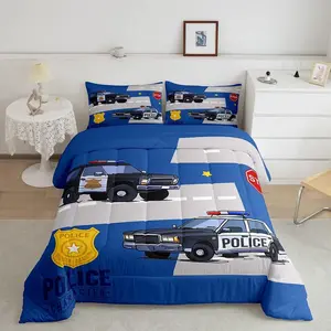 Police Car Comforter Set for Kids,Cartoon Policeman Bedding Set for Boys Teens,Vehicle Comforter,Badge Quilt Duvet Set