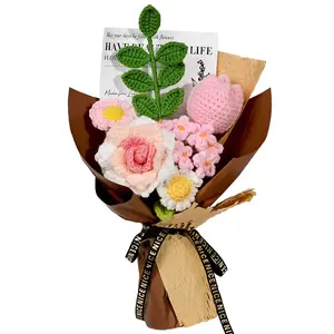 Handmade Crochet Bouquet, Decorative Polyester Tulip Rose Bouquet, Mother's Day Father's Day Graduation Anniversary Birthday Teacher's Day Christmas Valentine's Day Home Decor