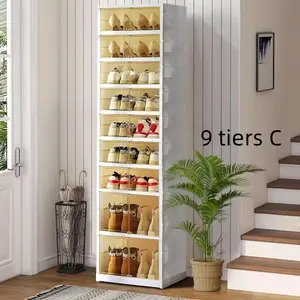 New Foldable Storage Box - Clear Stackable Shoe Organizer with Lids - Large 9 Layer Shoe Rack Cabine