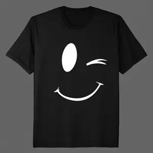 Cute Winking Smiley Face T-Shirt, Unisex Black Graphic Tee for Summer, Trendy Y2K Streetwear Outfit Essential