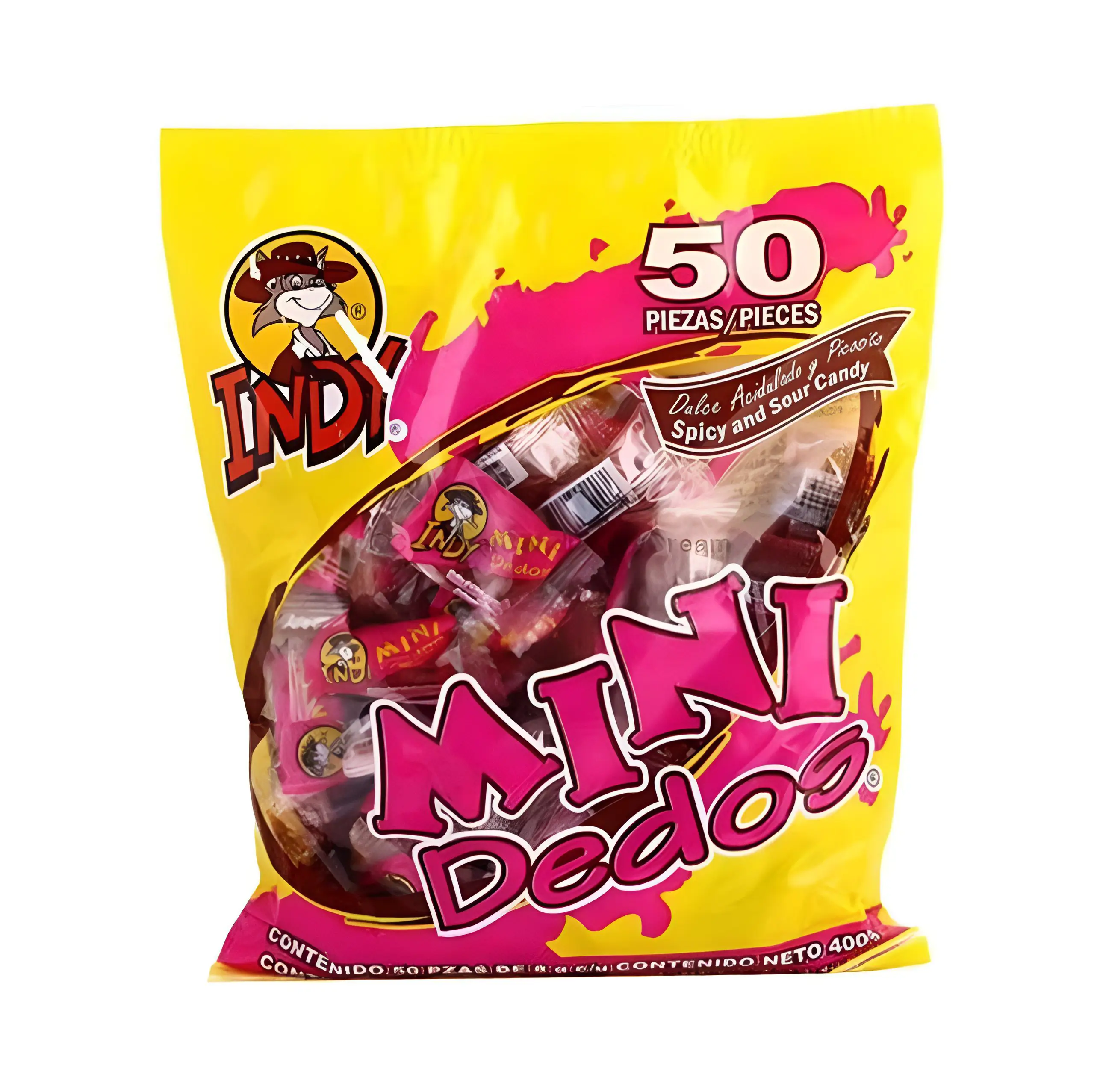 Indy Mini Dedos (50 Piece) Spicy and Sour Tamarindo Tamarindo Chewy Mexican Candy Sweet Snack Natural Tangy