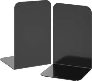 Bookends 1 Pair, Black Metal Book Ends, Bookends for Shelves, Book Stopper for Heavy Books, Book Dividers for Home Office School Supplies
