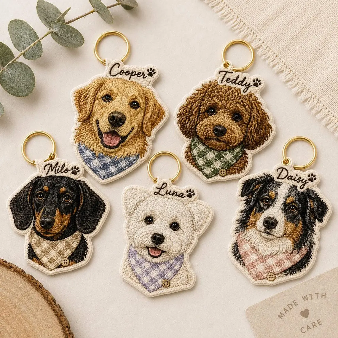 Personalized Pet Portrait Keychain, Custom Embroidered Dog Keychain, Pet Memorial Gift, Dog Face Keychain, Pet Photo Gift, Dog Lover Gift