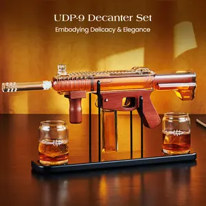 Valentine's Day Gifts for Men Dad, Kollea Gun Whiskey Decanter Set-Limited Edition, Detachable Liquor Decanter with Bullet Shot Shaped Glass, Cool Anniversary Birthday Gift for Him Husband, Military Present for Home Bar Drinking Utensils Wooden