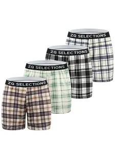 Men's Boxer Shorts 4-Pack, Classic Plaid Underwear, Breathable Soft Comfort, Stretch Waistband, Everyday Checkered Boxers, Perfect Gift