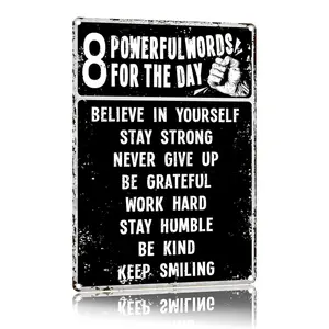 Vintage Tin Metal Wall Decor with Inspirational Quotes, 2D Flat Design, Perfect for Home Office, Study, or Wall Hanging
