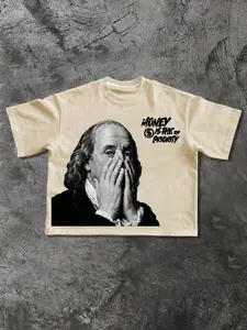 Franklin Classic Portrait T-Shirt, Money Is Top Priority Short Sleeve, Streetwear Essential, Minimalist Humor Blend