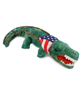 WILD COLLECTION PLUSH - 18" GREEN ALLIGATOR WITH USA FLAG BANDANA