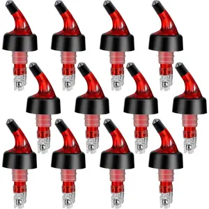 Automatic Measured Bottle Pourer Quick Shot Spirit Liquor Pour Spouts with Dust Caps for Wine Cocktail Beverages Ideal Home Bar Tools 1.5 oz / 45ml Red 12 Pack