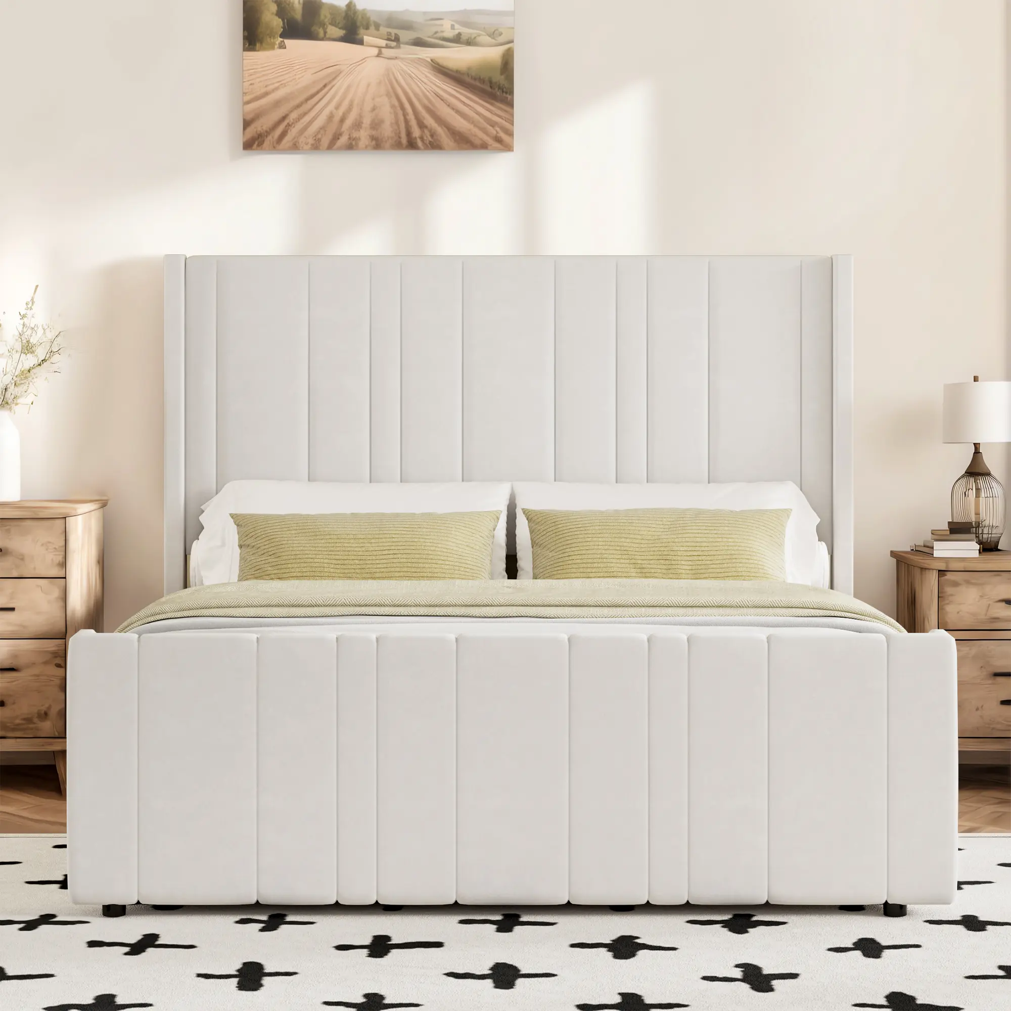 [SummerWins] HOMBCK Vertical Channel Tufted Upholstered Bed Frame Full/Queen/King, Sturdy Wooden Slats, No Box Spring Needed, Quick Assembly Bedroom Bed, White Grey Pink summer garden,fathers day gift ideas#home essentials#back to school