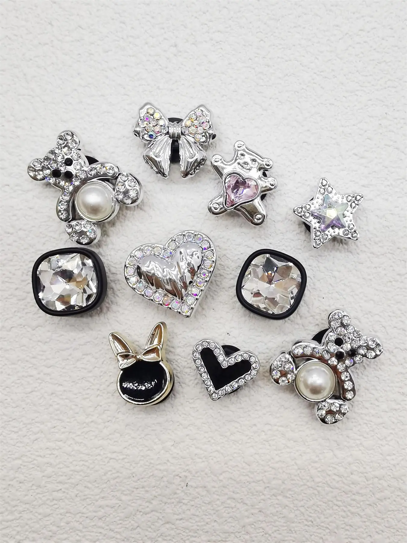 Cute Summer 2024 Rhinestone & Faux Pearl Decorated Shoe Charms Set, Shoe Accents, Shoe Embellishments, Cute Shoe Decorations, 10pcs Fashionable Heart Bear Rabbit Bow Shape Shoes Accessories for Clogs, Shoes Diy Decoration for Women & Girls Footwear