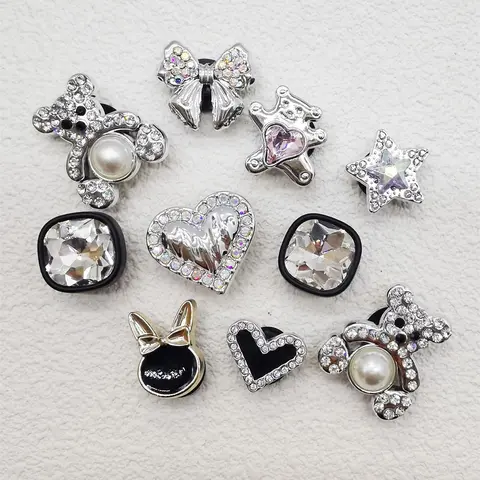 Cute Summer 2024 Rhinestone & Faux Pearl Decorated Shoe Charms Set, Shoe Accents, Shoe Embellishments, Cute Shoe Decorations, 10pcs Fashionable Heart Bear Rabbit Bow Shape Shoes Accessories for Clogs, Shoes Diy Decoration for Women & Girls Footwear