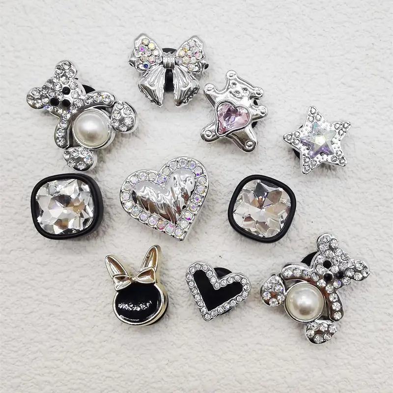 Cute Summer 2024 Rhinestone & Faux Pearl Decorated Shoe Charms Set, Shoe Accents, Shoe Embellishments, Cute Shoe Decorations, 10pcs Fashionable Heart Bear Rabbit Bow Shape Shoes Accessories for Clogs, Shoes Diy Decoration for Women & Girls Footwear