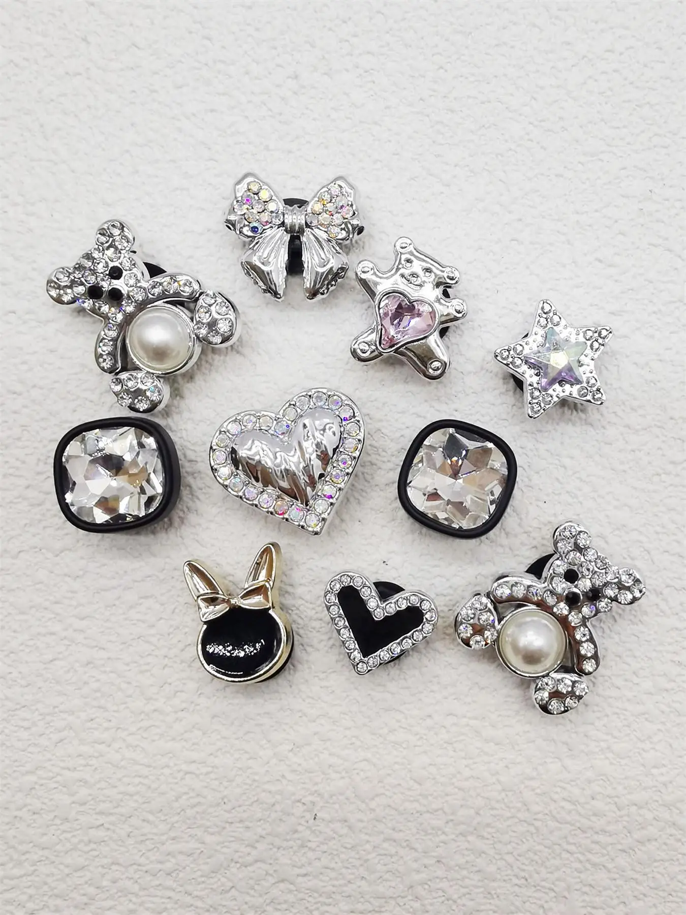 Cute Summer 2024 Rhinestone & Faux Pearl Decorated Shoe Charms, 10pcs Fashionable Heart Bear Rabbit Bow Shape Shoes Accessories for Clogs, Shoes Diy D