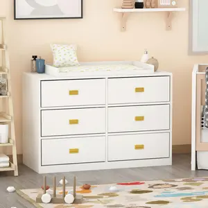 FUFU&GAGA 6 Drawer Dresser for Baby Nursery with Changing Table White