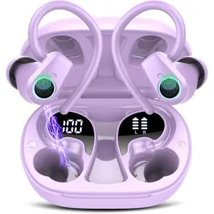 Wireless Earbuds, Bluetooth 5.3 Headphones Sport, In Ear buds Wireless Earbuds Bluetooth 50H Playtime LED Display, Deep Bass Stereo Noise Cancelling Headphones, IP7 Waterproof Earphones, Bright Purple