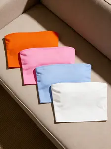 Women's Elastic Solid Color Strapless Short Tube Top Set, Casual Summer, Basic, Four-Piece Set, Perfect for Daily Wear