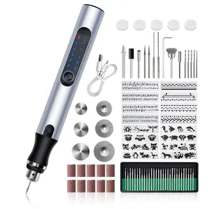 Silver USB Rechargeable Engraving Pen, Portable Multi-function Electric Grinding Pen Set, Suitable for Fine Processing of Wood/Metal/Glass, A Must-Have Tool for DIY