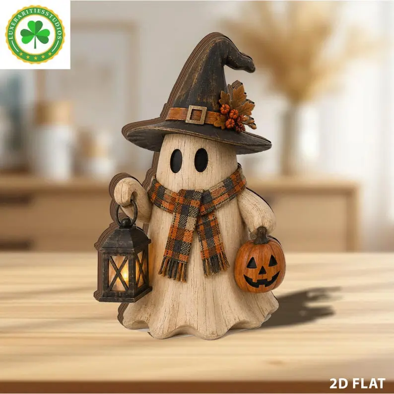 Ghost Halloween Wooden Block, Wooden Ghost Shelf Sitter, Rustic Fall Shelf Sitter, Farmhouse Table Decor