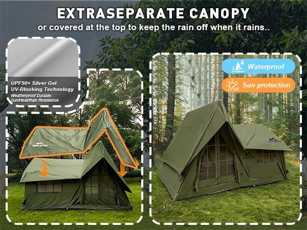 SENLEETO 4-Season Inflatable Family Tent AC Ready with Stove Jack Windproof Oxford Fabric Camping Pump for 8-10 People Spacious Two-Room Layout Foldable Electric Scooter Seat and Storage Stadium Back Support Port Heavy Duty Double Layer Cot Chair Cooler B