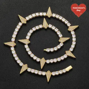 GAB  High Quality ZC Tennis Chain Necklace,Irregular Luxury Iceout CZ Necklace,For party,Daily Punk style cloting decor for men,With Gift Box