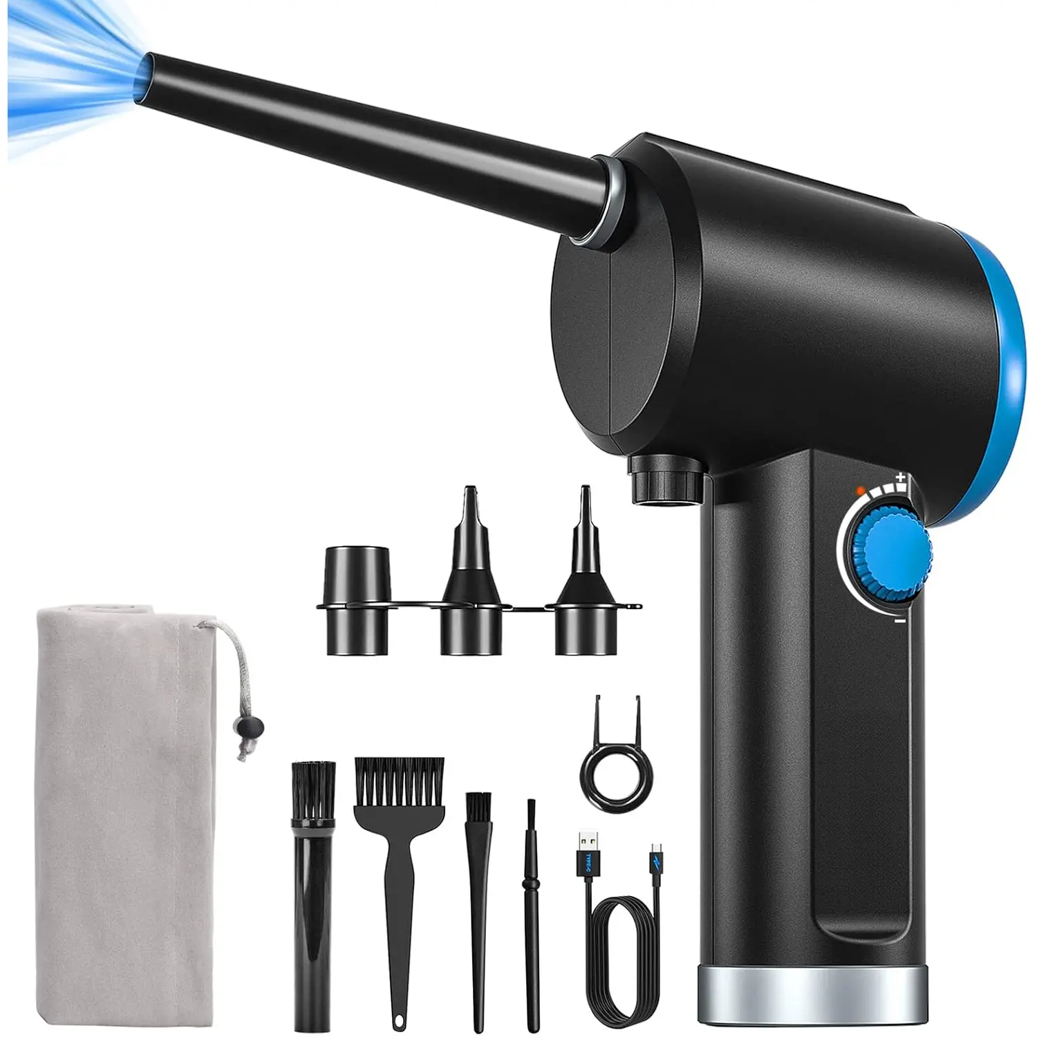 Compressed Air Duster, Electric Air Duster, Cordless Air Duster, Canned Air Duster for Computer, Keyboard Cleaner, BLDC  - Stepless Speed - 6000mAh (Blue)
