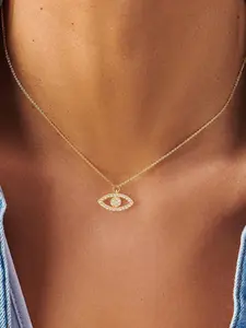 1Pcs Golden Silvery Pave Zirconia Eye Pendant Women's Necklace Classic Vintage Stainless Steel Chain Necklace For Women