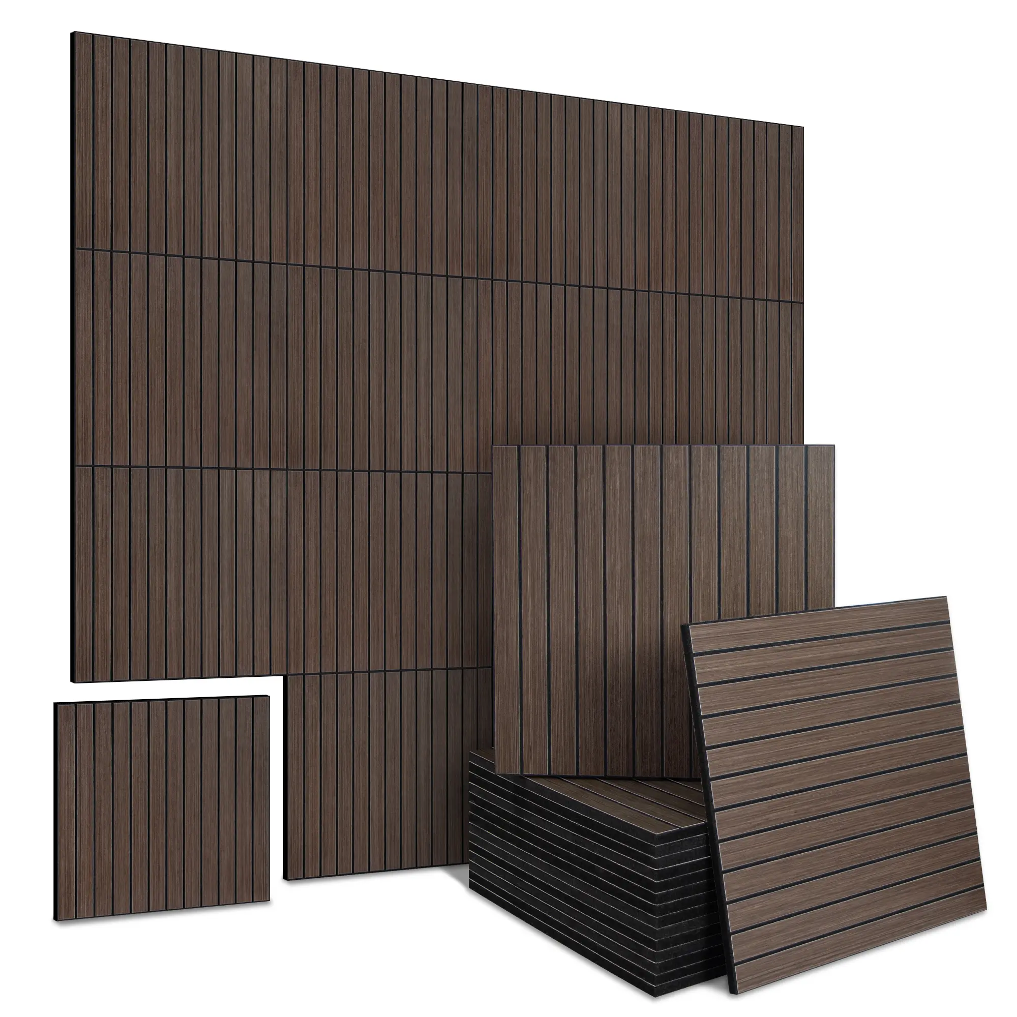 16-Pack Peel and Stick Acoustic Wall Panels, 11.8" x 11.8" PET Soundproof & Noise Cancelling Acoustic Felt, Self-Adhesive 3D Sound Absorbing Slat Wall Paneling for Interior Wall Decor