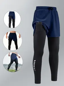 Men’s long pants/leggings with a phone pocket; quick-dry, breathable athletic compression leggings for running, gym workouts, and yoga training; sweat-resistant activewear suitable for fitness, basketball, jogging, and outdoor sports.