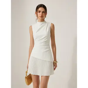 Sleeveless Asymmetrical Pleated Mini Dress