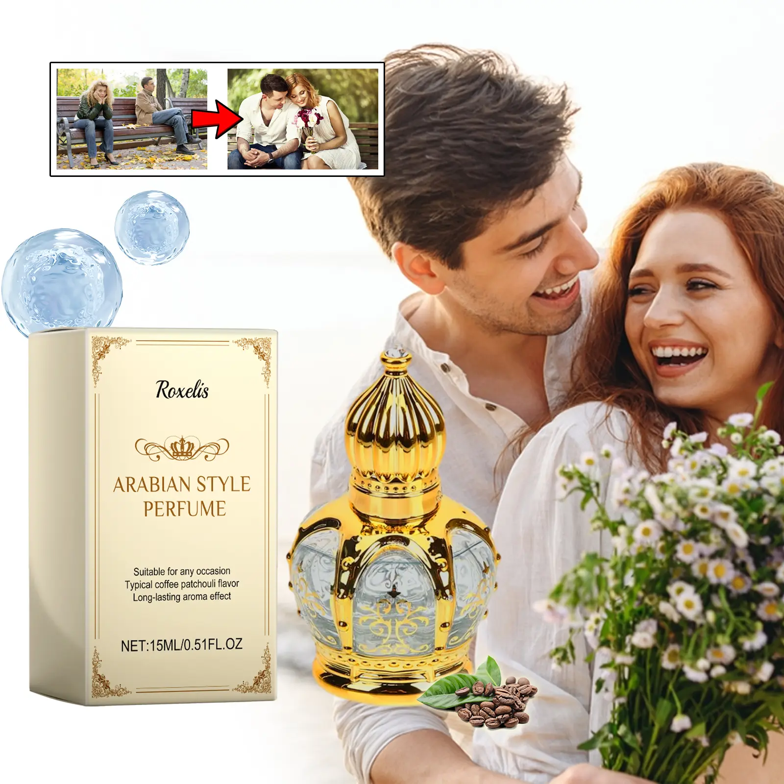 Roxelis Coffee Patchouli Fragrance, Natural Fresh Light Elegant Long Lingering Fragrance Show Charm Atmosphere Dating Perfume