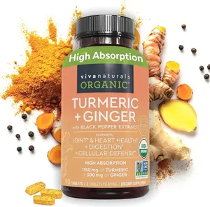 Turmeric and Ginger Supplement with Black Pepper for Better Absorption - Organic Turmeric Curcumin to Support Joint, Heart and Digestive Health, Non-GMO - 120 Tablets