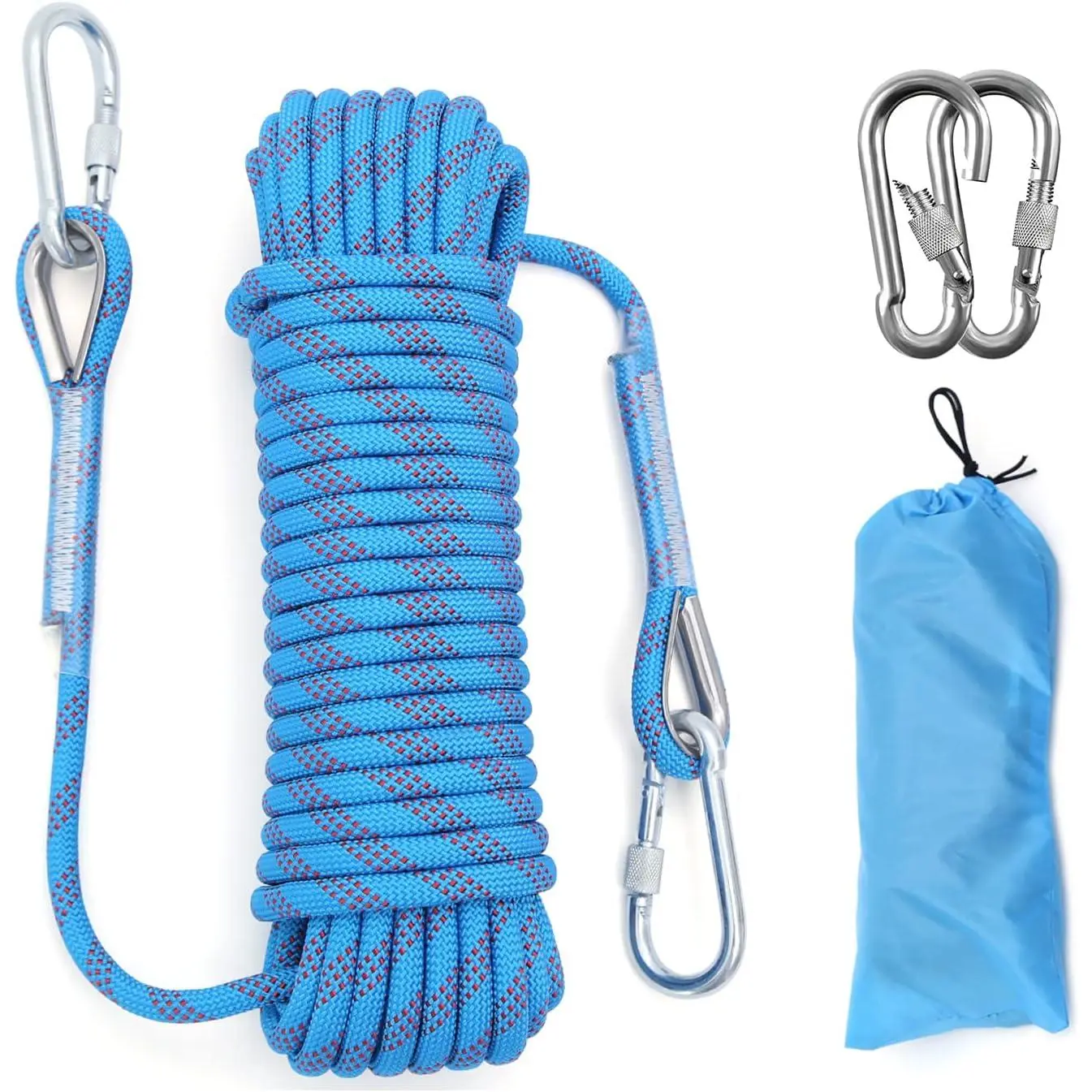 10mm/12mm Nylon Static Rope with 2 Stainless Steel Hooks (10m/32ft) for Parents, Outdoor Rock Climbing, Rope Drop, Fire Rescue Equipment