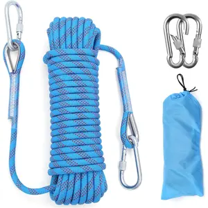 10mm/12mm Climbing Rope, Outdoor Static Rock Climbing Rope, Tree Climbing Rappelling Rope, Escape Nylon Rope, Ice Climbing Equipment Fire Rescue Parachute Rope with 2 Steel Hooks