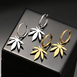 Elegant Stainless Steel Classic Maple Leaf Hoop/Stud Earrings (Silver, Gold)