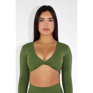 Stella Twist Front Long Sleeve Crop Top - Fern Green
