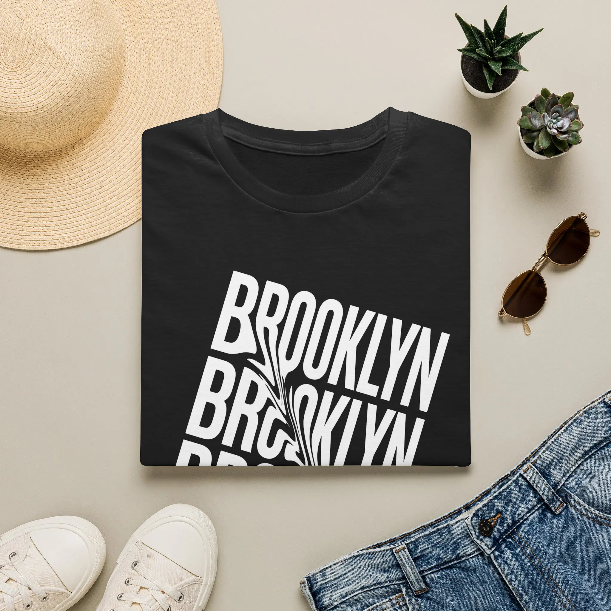 Brooklyn Repeat Text T-Shirt | Folded Typography Tee