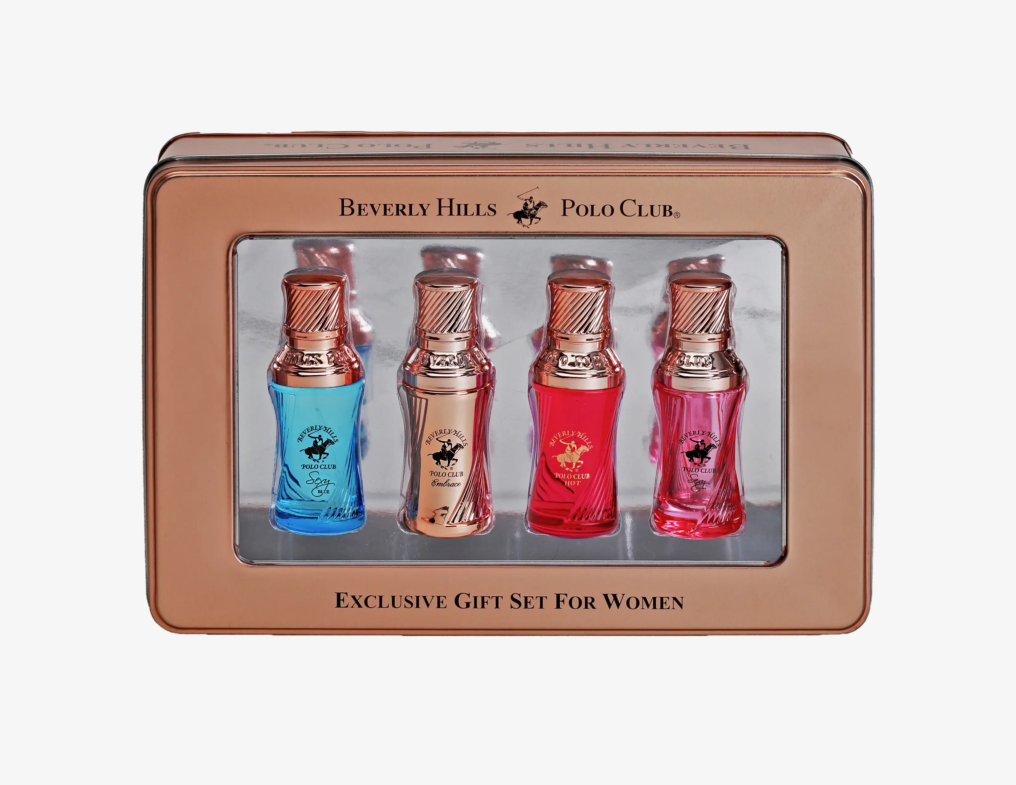 Beverly Hills Polo Club | Women's Mini Tin Gift Set – 4 x 0.5oz Fragrance Collection in a Stylish Tin – Compact, Chic & Perfect for Gifting or On-the-Go Glam