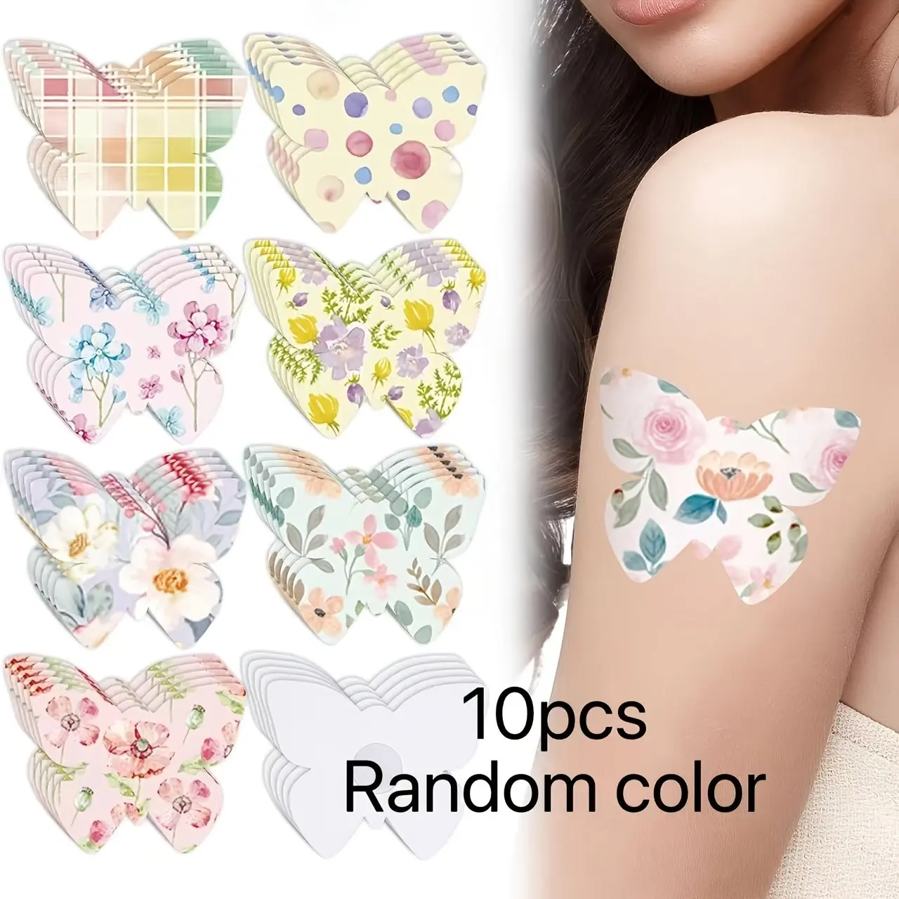 10 Butterfly-Shaped Adhesive Patches for Freestyle Libre2 & 3, Pre-Cut Floral Fabric, Visual Appeal, Glue-Free Central Sensor Cover, Continuous Blood Sugar Monitor, Compatibility