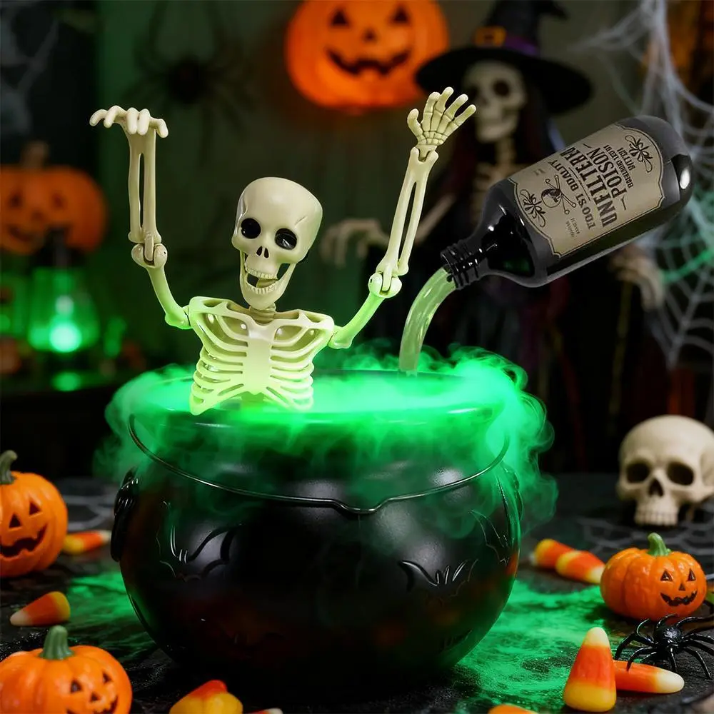 【BackToSchool】Halloween Vintage Magical DIY Decor Kit - Lightweight Black Plastic Witch Cauldron Bucket with Mist Maker, Indoor Home Table Mantel Party Decor (Home & Festive Supplies)