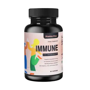 HappieVita 5-in-1 Immune Support Supplement with Sambucus Elderberry, Vitamin C, Zinc, Echinacea & Ginger - 90 Capsules - Dietary, Healthcare