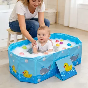 Foldable Baby Bath Tub, Portable Duck Pattern Infant Shower Basin, Space-Saving, Suitable for Newborns and Toddlers, 78cm*24cm*42cm