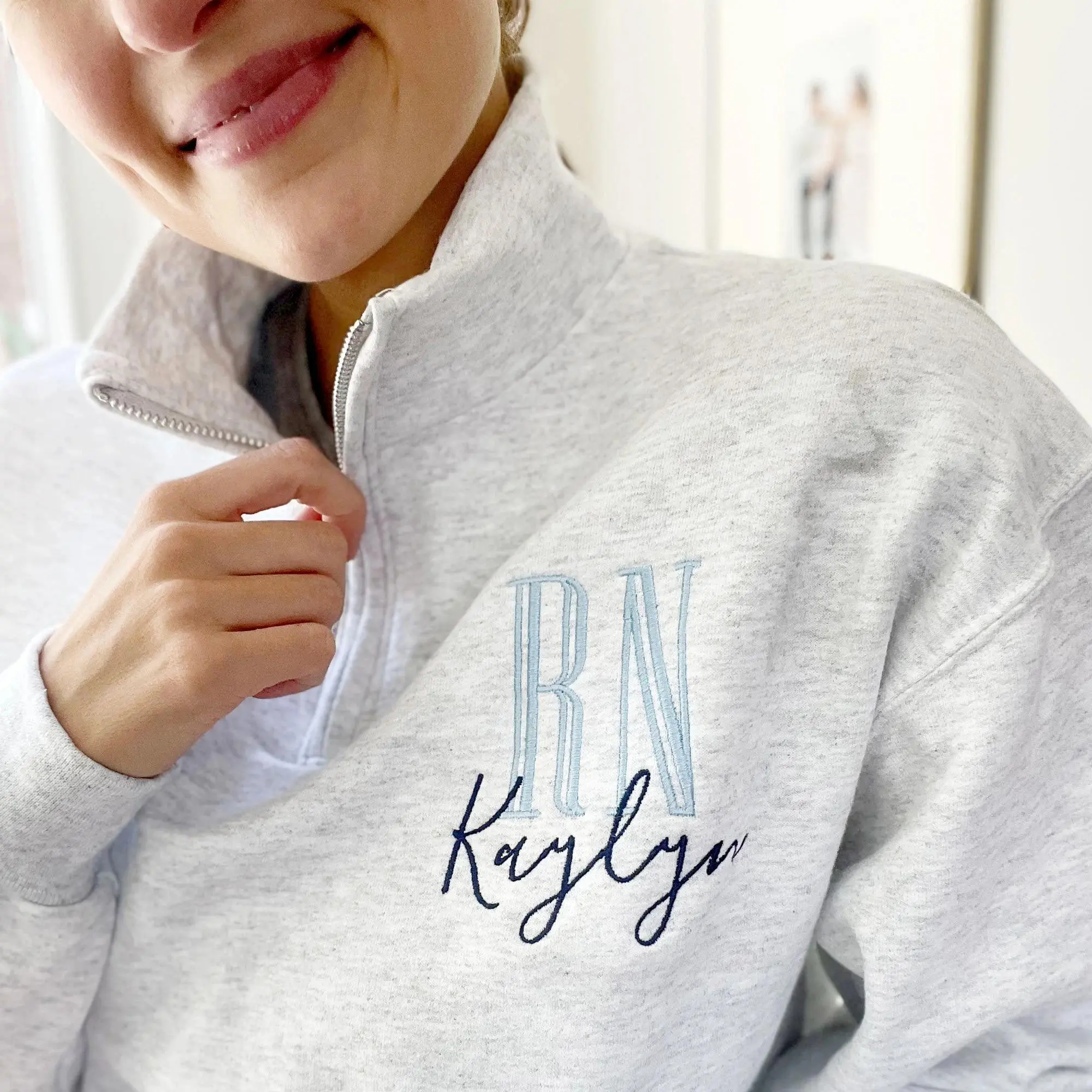 [MAKE IN US]Personalized RN Embroidered Quarter Zip Sweatshirt, Custom Nurse Quarter Zip, RN Graduation Gift for Her, Custom Nurse Sweatshirt