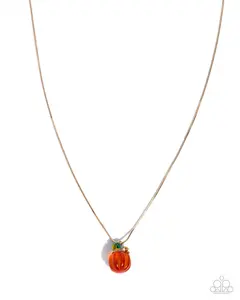 Picturesque Pumpkin - Orange Pumpkin Gold Halloween Short Necklace - Paparazzi