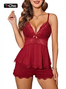 Two-Piece Set Women's Leopard Print Contrast Lace Trim Crop Cami Top & Elastic Waist Shorts Pyjama Set Loungewear, Casual Adjustable Spaghetti Strap Sleeveless Camisole & Shorts, Women's Sleepwear for Summer Underwear Lingerie, Soft Comfy Lingerie