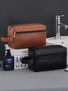 1PCS Small Size Men's Toiletry Bag , Vintage PU Makeup Bag, Wash Bag, Cosmetic Water Cream Cleanser Face Cream Storage Bag, Travel Vacation Business Gift