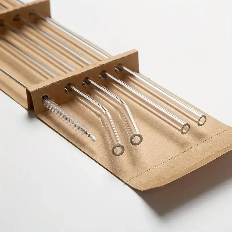 Transparent Glass Straws, 4 Counts Heat Resistant Washable Reusable Straw & 1 Count Straw Brush, Drinking Straws for Smoothies, Cocktails, and Drinks