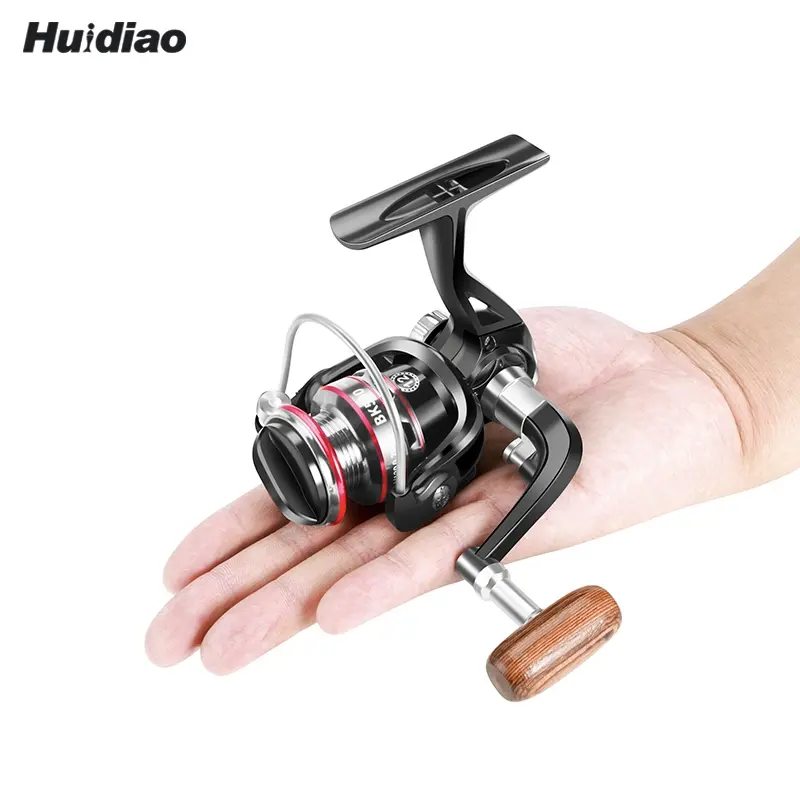 Huidiao BK Mini Compact Lightweight Fishing Tackle Spinning Reel 500/800 Series 5.2:1 Gear Ratio 8KG/17.6LB Powerful Drag Portable Ice Fishing Reel All Metal Spool One-Button Folding Handle Drag Clicker for Panfish Pike Perch