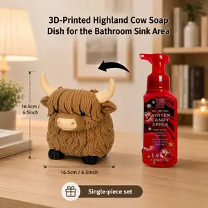 3D-printed Highland Cow Soap Dish for the Bathroom Sink Area; Suitable for home use in wet areas such as sinks and bathroom countertops; Can be used as a decorative item; Ideal for home bathrooms, vanities, and as a soap holder; Water proof