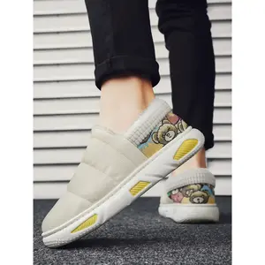 Men's Winter Warm Cotton Shoes, One-Step Lazy Slip-On Home Slippers, Casual Outdoor Footwear, Comfortable Fleece Lined Boots, Warm Sneaker Slippers